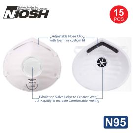 Interstate Safety 40352 N95 Disposable Dust Masks with Exhalation Valve, NIOSH-Certified Particulate Respirator for Construction, DIY, Home, Emergency Kits - (15-Pack)