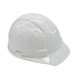 Interstate Safety 40411 Snap Lock 6 Point Ratchet Suspension Front Brim Hard Hat / Safety Helmet with Cap-Mount Ear Muff Slots - 6-1/2 Inch to 8 Inch Headband Size - White Color