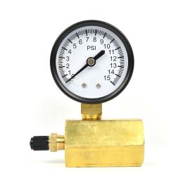 Thrifco 4402335 Gas Pressure Test Gauge 0-15 PSI with 1/10 PSI Increment, 3/4 Inch FNPT Connection, Brass Valve