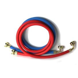 Thrifco 4402746 5ft Reinforced Rubber Washing Machine Hose Set 1 Hot (Red) & 1 Cold (Blue) with 3/4 Inch GHT Connector x 3/4 Inch GHT 90° Elbow Connector