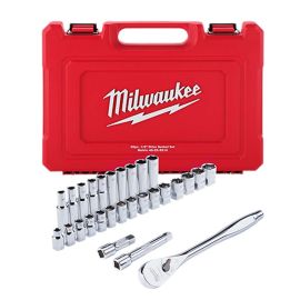 Milwaukee 48-22-9510 28 pc 1/2 Inch Drive Metric Ratchet and Socket Set with FOUR FLAT™ Sides