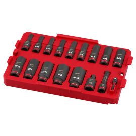 Milwaukee 49-66-6815 SHOCKWAVE Impact Duty Socket 3/8 Inch Dr SAE Tray Set, 17 Pieces