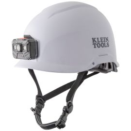 Klein Tools 60146 Safety Helmet, Non Vented-Class E, with Rechargeable Headlamp, White