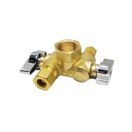 Thrifco 4406680 1/2 Inch FIP x 3/8 Inch Comp x 1/4 Inch Comp Dual Outlet/ Dual Shut Off 1/4-Turn Angle Stop Valve