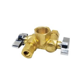 Thrifco 4406681 1/2 Inch FIP x 3/8 Inch Comp x 3/8 Inch Comp Dual Outlet/ Dual Shut Off 1/4-Turn Angle Stop Valve