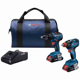 Bosch GXL18V-233B25 18V 2-Tool Combo Kit with 1/2 Inch Hammer Drill/Driver, Freak 1/4 Inch and 1/2 Inch Two-in-One Bit/Socket Impact Driver and (2) CORE18V 4.0 Ah Compact Batteries