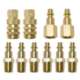 Interstate Pneumatics CH440B-KIT1 10 Pcs 1/4 Inch NPT Brass Air Tool Couplers with Adapter Quick Disconnect Hose Fittings
