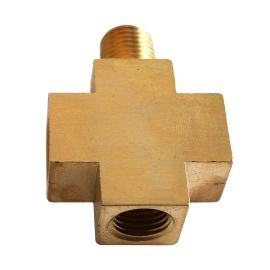 Interstate Pneumatics CPX44-2 Four-Way Brass Compressor Fitting - 1/4 Inch MPT (1) x 1/4 Inch FPT (2) x 1/8 Inch FPT (1)