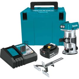 Makita XTR01M8J 18V LXT® Lithium-Ion Compact Brushless Cordless Router Starter Kit, Fixed Base, 10,000-30,000 RPM, var. spd., case, with one battery (4.0Ah)