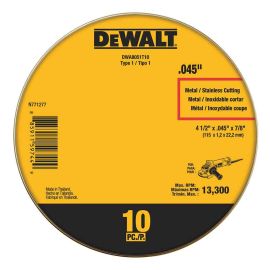 Dewalt DWA8051T10 4-1/2 in X .045 in X 7/8 in Metal Cut-Off Wheel-10 Pack