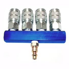 Interstate Pneumatics FPM44S-KG4 Aluminum Rectangular Manifold with Four 1/4 Inch Steel Universal Couplers & One 1/4 Inch Steel Industrial Plug Kit