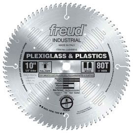 Freud LU94M010 10 Inch 80 Tooth MTCG Plexiglass and Plastic Cutting Saw Blade with 5/8 Inch Arbor