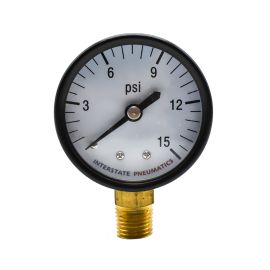 Interstate Pneumatics G2012-015 Pressure Gauge 15 PSI 2 Inch Diameter1/4 Inch NPT Bottom Mount