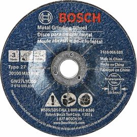 Bosch GW27LM300 3 Inch x 1/8 Inch 3/8 Arbor Type 27 30 Grit Metal Grinding Abrasive Wheel - Pack of 5