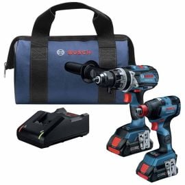 Bosch GXL18V-224B25 18V 2-Tool Combo Kit with Connected-Ready Freak 1/4 Inch and 1/2 Inch Two-In-One Bit/Socket Impact Driver, Connected-Ready Brute Tough 1/2 Inch Hammer Drill/Driver and (2) CORE18V 4.0 Ah Compact Batteries