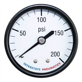 Interstate Pneumatics G2101-200 200 PSI 1 -1/2 Inch Diameter 1/8 Inch NPT Rear Mount Pressure Gauge