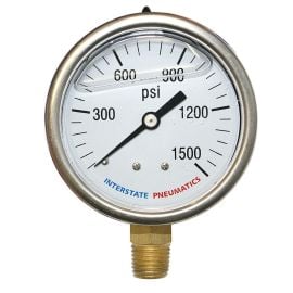 Interstate Pneumatics G7022-1500 Oil Filled Pressure Gauge 1500 PSI 2-1/2 Inch Dial 1/4 Inch NPT Bottom Mount