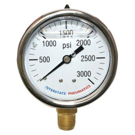 Interstate Pneumatics G7022-3000 Oil Filled Pressure Gauge 3000 PSI 2-1/2 Inch Dial 1/4 Inch NPT Bottom Mount