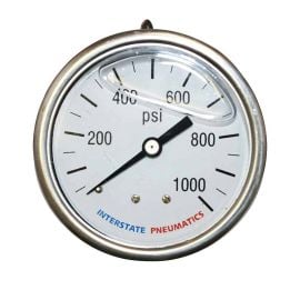 Interstate Pneumatics G7122-1000 Oil Filled Pressure Gauge 1000 PSI 2-1/2 Inch Dial 1/4 Inch NPT Rear Mount