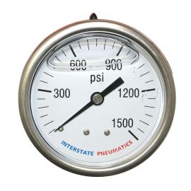 Interstate Pneumatics G7122-1500 Oil Filled Pressure Gauge 1500 PSI 2-1/2 Inch Dial 1/4 Inch NPT Rear Mount