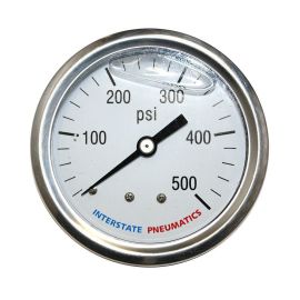 Interstate Pneumatics G7122-500 Oil Filled Pressure Gauge 500 PSI 2-1/2 Inch Dial 1/4 Inch NPT Rear Mount