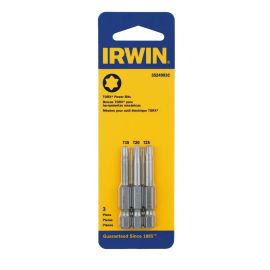 Irwin IWAF122TX3 Power Bit Set, 3 Piece, T15, T20 and T25 Torx, 1-15/16 Inch Long, 1/4 Inch Hex Shank with Groove, Carded - Pack of 5 (15 Pieces)
