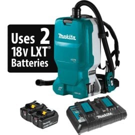 Makita XCV18PTX 18V X2 LXT Lithium-Ion (36V) Brushless Cordless 1.6 Gallon HEPA Filter Backpack Dry Dust Extractor Kit, dual port charger, AWS Capable (5.0 Ah)