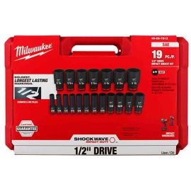 Milwaukee 49-66-7012 19 PC SHOCKWAVE Impact Duty™ 1/2 Inch Drive SAE Deep 6 Point Socket Set