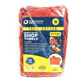 Superior Pads and Abrasives PT725 12 Inch x 14 Inch Red Shop Towel - 100% Cotton - 12/Pack