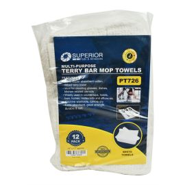 Superior Pads and Abrasives PT726 14 Inch x 17 Inch White Terry Mop Towel - 100% Cotton - 12/Pack