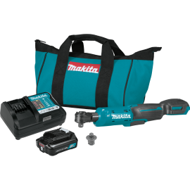 Makita RW01R1 12V max CXT® Lithium-Ion Cordless 3/8 Inch / 1/4 Inch Sq. Drive Ratchet Kit, interchangeable anvils, var. spd., L.E.D. Light, bag, with one battery