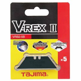 Tajima VRB2-5B V-REXII, Premium Tempered Steel Utility Knife Blades, 5-Blade Pack