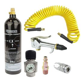 Interstate Pneumatics WRCO2-K3 CO2 Regulator with 24 oz Cylinder, Blow Gun, Hose, Coupler Plug Kit