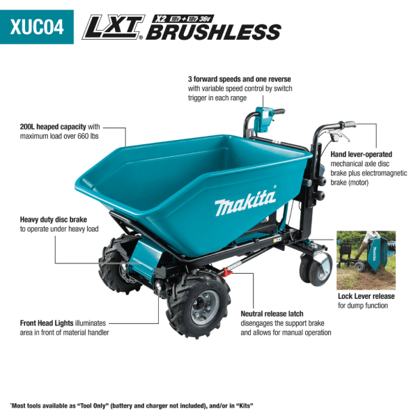 Makita - mmf Makita XUC04Z 36V (18V X2) LXT Brushless Material Handling, Dump