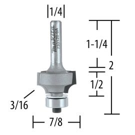 Makita 733120-0A Router Bit 3/16 Corner Round, 2 Flute, 1/4 SH, C.T.
