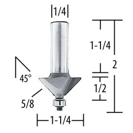 Makita 733124-4A Router Bit 45 Chamfer 5/8 Length, 2 Flute, 1/4 SH, C.T.