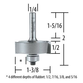 Makita 733283-A Router Bit Adj 5/16-1/2 Rabbet, 2 Flute, 1/4 SH, C.T.
