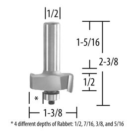 Makita 733284-A Router Bit Adj 5/16-1/2 Rabbet, 2 Flute, 1/2 SH, C.T.