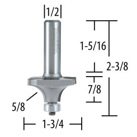 Makita 733292-A Router Bit 5/8 Corner Round, 2 Flute, 1/2 SH, C.T.