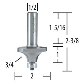 Makita 733293-A Router Bit 3/4 Corner Round, 2 Flute, 1/2 SH, C.T.