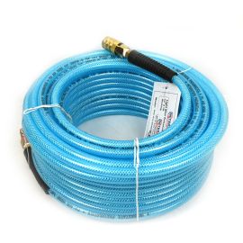 Interstate Pneumatics HU14-100H44BS Light Blue Polyurethane (PU) Air Hose 1/4 Inch x 100 feet Kit with 1/4 Inch Brass (S) Coupler & Steel Plug