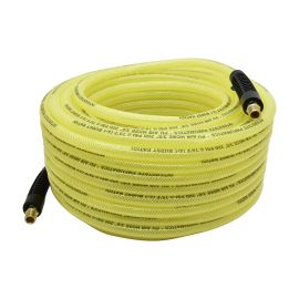 Interstate Pneumatics HU56-050 3/8 Inch x 50 ft Rhino PolyFlex Yellow Polyurethane Air Hose WP 200 PSI (1/4 Inch NPT) Solid Fitting