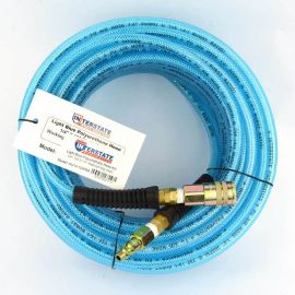 Interstate Pneumatics HU14-100H44 Light Blue Polyurethane (PU) Air Hose 1/4 Inch x 100 feet 200 PSI with Two 1/4 Inch Fittings, One 1/4 Inch Industrial Steel Coupler and One 1/4 Inch Industrial Steel Coupler Plug