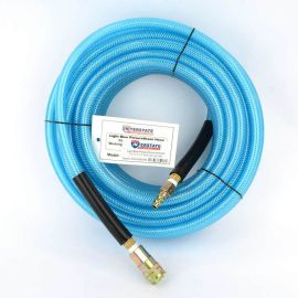 Interstate Pneumatics HU16-050H44 Light Blue Polyurethane (PU) Air Hose 3/8 Inch x 50 feet 200 PSI, with One 1/4 Inch Industrial Steel Coupler and One 1/4 Inch Industrial Steel Coupler Plug