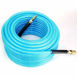 Interstate Pneumatics HU16-050H44BS 3/8 Inch 50 feet Light Blue PU Air Hose Kit with 1/4 Inch Brass 'S' Coupler and Steel Plug