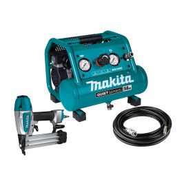 Makita MAC100QK1 Quiet Series 1/2 HP, 1 Gallon Compact, Oil‑Free, Electric Air Compressor, and 18 Gauge Brad Nailer Combo Kit