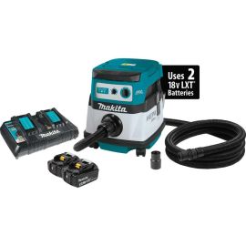 Makita XCV07PTX 18V X2 LXT® Lithium-Ion (36V) Brushless Cordless 2.1 Gallon HEPA Filter Dry Dust Extractor Kit, dual port charger (5.0Ah)