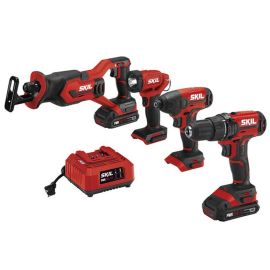 Skil CB739601 20V 4-Tool Combo Kit Drill Driver, Impact Driver, Compact Recip, Light, 2.0Ah 20V Battery, Charger